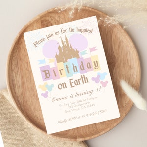 Happiest Birthday on Earth Invitation - Vintage Disneyland Birthday -  Editable Canva Template - Instant Download - Mickey - Minnie - 007