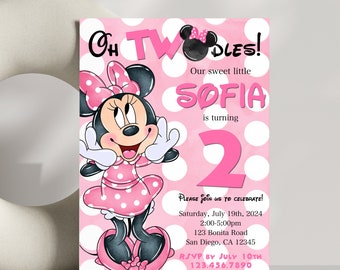 Minnie Mouse  Birthday Invitation -  Personalized - Pink and White polka dot