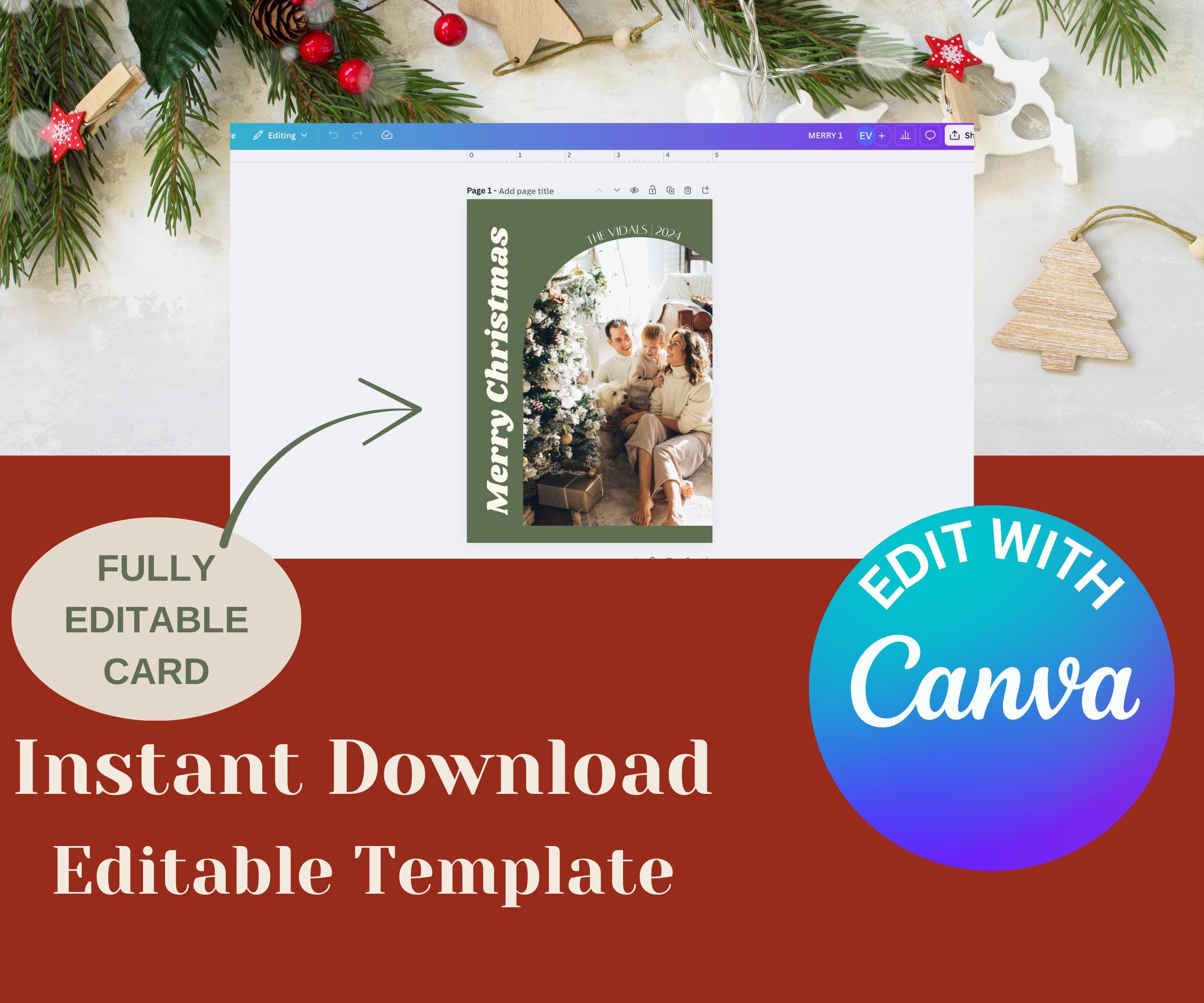 Printable Christmas Card Template 5x7 | Editable Canva Photo Holiday ...