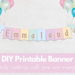 "Happy Birthday Party - ""Happy Birthday Banner "" - DIY - Printable Banner - Vintage Disneyland - Feiern - Individuell einstellbar - Pastell - 007."