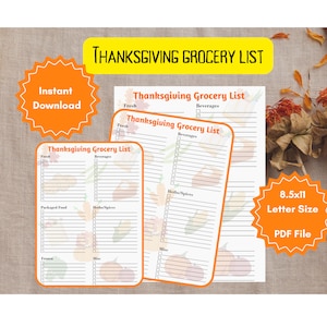 Thanksgiving Grocery List, Thanksgiving Printable, Thanksgiving ...