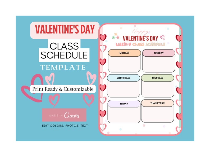 Valentines Day Week Schedule Printable Valentines Etsy
