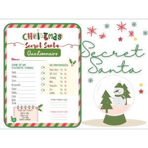 Secret Santa Questionnaire Printable, Christmas Party, Work Secret ...