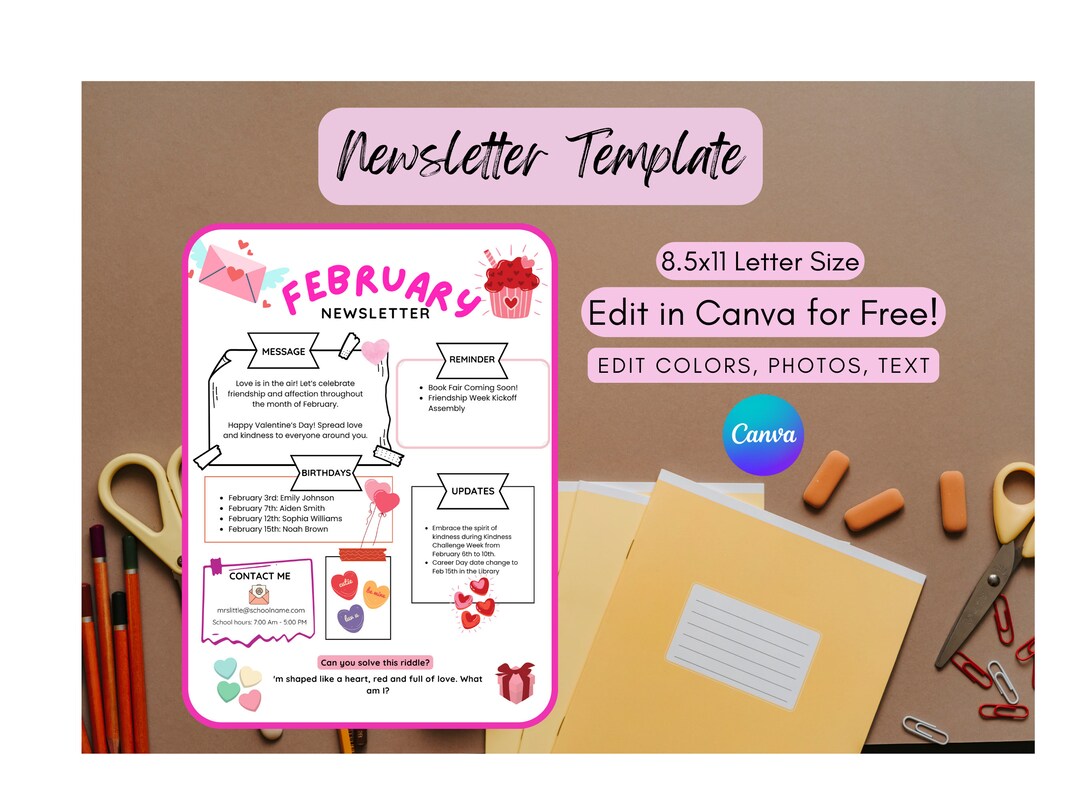 February newsletter template editable newsletter school newsletter