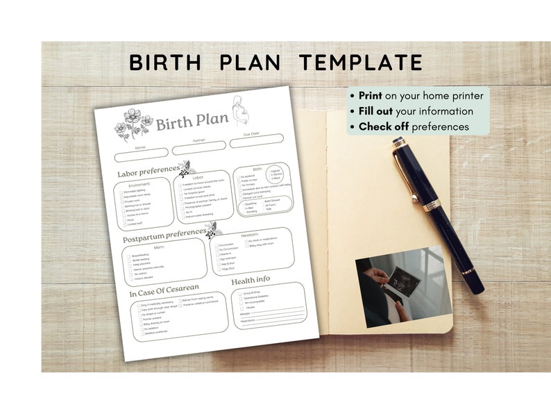 Birth Plan Printable, Pregnancy Planner, Labor and Delivery, Natural ...