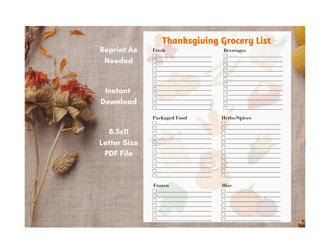 Thanksgiving Grocery List, Thanksgiving Printable, Thanksgiving ...