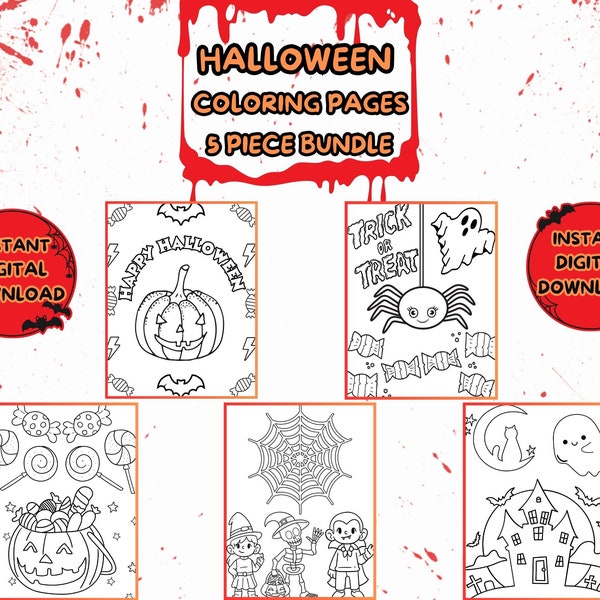 CHILDREN'S HALLOWEEN Coloring Pages Unlimited PDF Simple Printable Instant Digital Download Kids