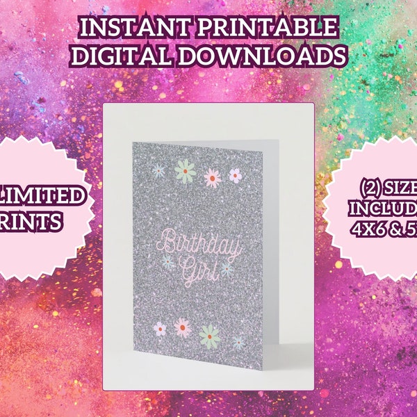 Cute Sparkles HAPPY BIRTHDAY Card Unlimited Printable - Two Sizes Included 4x6 and 5x7 Blank Inside Instant Digital Download Minimalist PDF