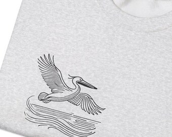 Minimalist Pelican Sweatshirt | Waves Design | Nature-Inspired Cozy Wear