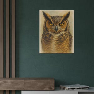 Great Horned Owl Poster | Watercolor Bird Art Print | Bird Poster Prints Framed | Nature Wall Decor for Birdwatchers