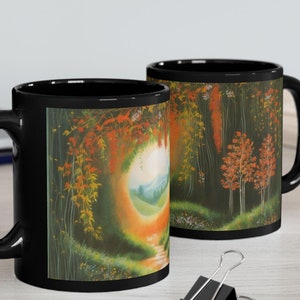 Autumn Woods Mug with Mystical Portal | Fall Forest Scene Drinkware | Enchanting Nature-Inspired Art