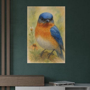Eastern Bluebird Poster | Watercolor Bird Art Print | Bird Poster Prints Framed | Nature Wall Decor for Birdwatchers & Wildlife Lovers