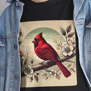 Vintage Cardinal Tee, Red Bird T-Shirt, Retro Wildlife Shirt, Nature Lover Gift, Birdwatching Top, Unisex Cotton Tee