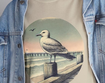 Camisa vintage de gaviota / Diseño clásico de pájaro / Ropa inspirada en la naturaleza para amantes de las aves / Amante del océano / Decoración de playa / Camisa de pájaro