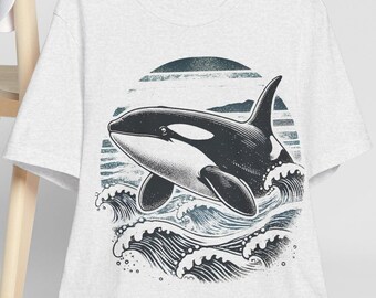 chemise vintage en forme d'épaulard | Illustration intemporelle inspirée de l'océan | Vêtements pour amoureux de la nature | Chemise baleine de style rétro