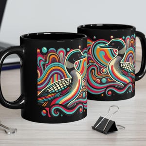 Groovy Psychedelic Loon Mug | Vibrant Bird Design | Nature-Inspired & Retro Apparel | Bird Mug | Gift for bird lover | Gift for Birder