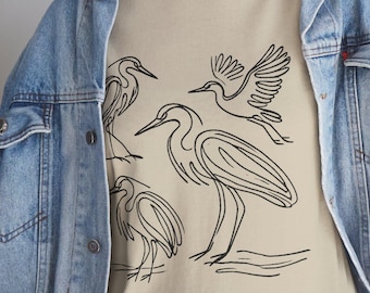 Minimalist Heron Shirt | Featuring 4 Elegant Herons in different Poses | Nature-Inspired Bird Design | Wetland Shirt | Bird Shirt