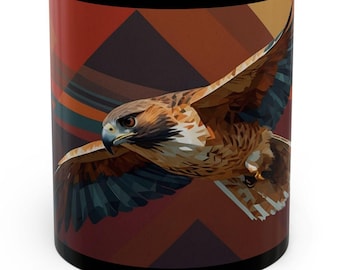Red Tailed Hawk Mug, Hawk Mug in geometric style, Hawk gift, bird lover gift, Red tailed hawk lover, name bird mug, hawks