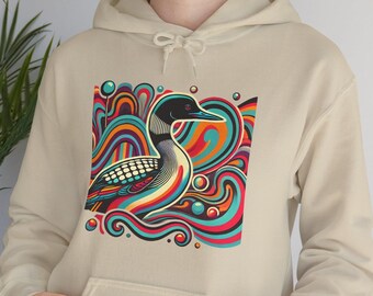 Groovy Psychedelic Loon Hoodie | Loon Sweatshirt | Vibrant Bird Design | Nature-Inspired & Retro Apparel | Bird Sweatshirt | Gift for birder
