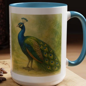 Peacock Mug | Elegant Watercolor Bird Illustration | Nature-Inspired Gift for Bird Lovers | Gift for Birder | Bird Gift