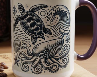 Sea Life Mug | Ocean-Inspired Sea Animal Design | Perfect for Sea Animal Lovers | Vintage Style | Mug with Ocean Animals