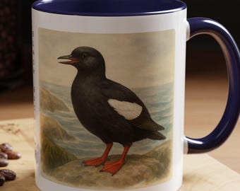 Black Guillemot Mug | Watercolor Coastal Bird Art | Seabird Gift for Nature Lovers | Gift for Birder | Beach House Decor | Bird Mug