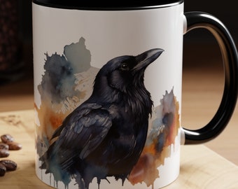 Raven Mug,  Bird Gift, Bird Watcher Mug, Bird Lover Mug, Name Bird Mug, Spring Bird Mug, Bird Coffee Cup, Gifts with Raven, Raven Mug