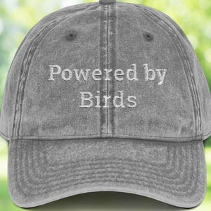Powered by Birds Hat | Embroidered Birdwatching Hat for Bird Lovers | Funny Bird Nerd Dad Hat | Nature Enthusiast Gift | Gift for Birders