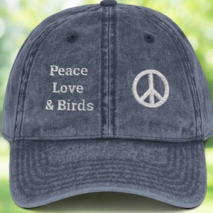 Embroidered Peace Love & Birds Hat | Embroidered Peace Sign Birdwatcher Cap | Vintage-Style Hat for Nature Lovers | Gift for Birder