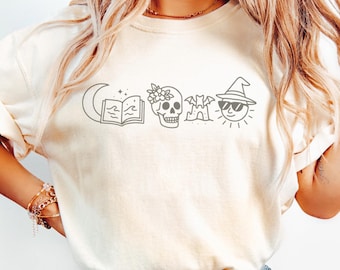 Minimalist Summerween Shirt | Beach Halloween Aesthetic Print | Spooky Line Art for Beach Lover | Beach Lover | Halloween Shirt