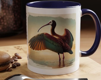 White-faced Ibis Mug | Watercolor Bird Illustration | Wetland Habitat Design for Bird Lovers | Gift for Birder | Bird Gift