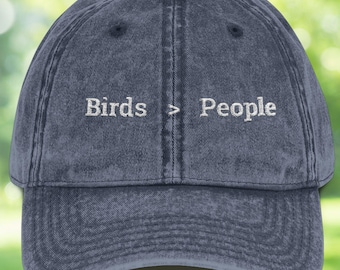 Embroidered Birds > People Hat | Funny  Birdwatcher Cap | Vintage Style Hat for Bird Lovers | Birding Gift | Birding Hat