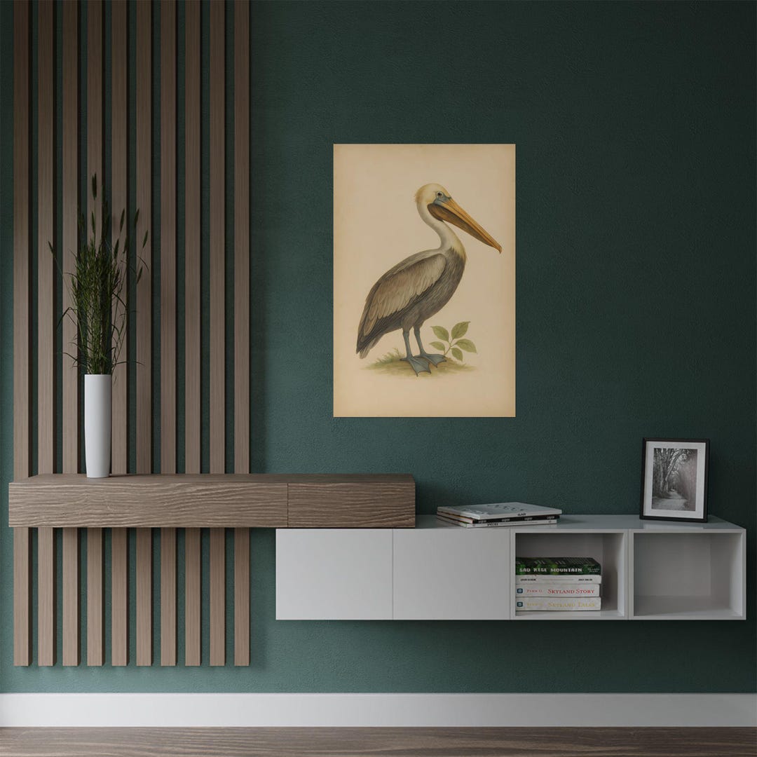 Pelican Wall Art Print | Vintage Coastal Bird Illustration | Watercolor ...