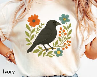 American Crow Shirt | Folk Art Bird Illustration | Nature Design for Birdwatchers and Wildlife Fans | Gardner Shirt | Gift for Birder