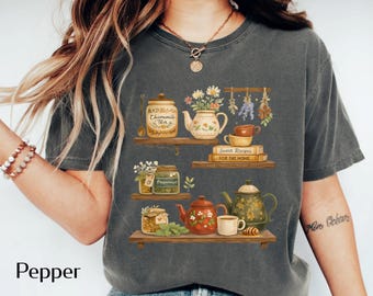 Tea Lover Shirt | Cozy Herbal Tea Shelf Tee | Cottagecore Tea Aesthetic Design | Herbal Witch Vibes