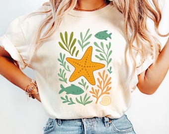 Starfish Shirt | Whimsical Ocean Folk Art Design | Boho Sea Life Tee for Beach Lovers | Gift for Ocean Lover | Starfish Lover