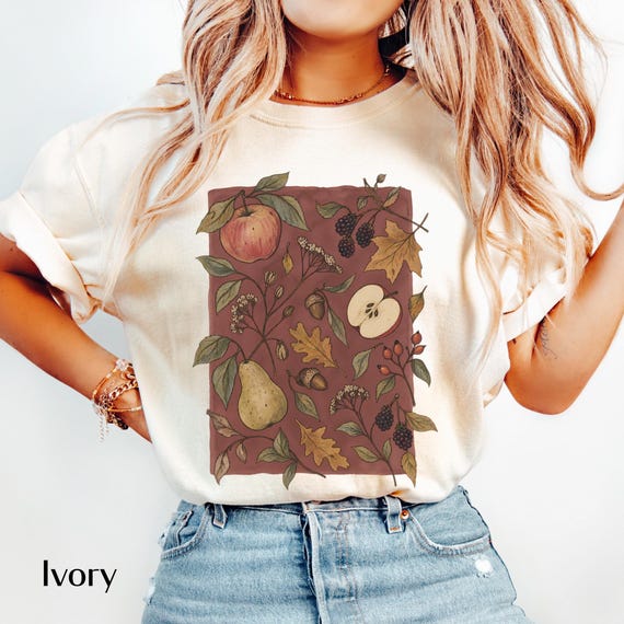 Autumn Harvest Shirt, Apple Pear Blackberry Tee, Cottagecore Fall T-Shirt, Botanical Fruit Shirt, Cozy Nature Graphic Tee