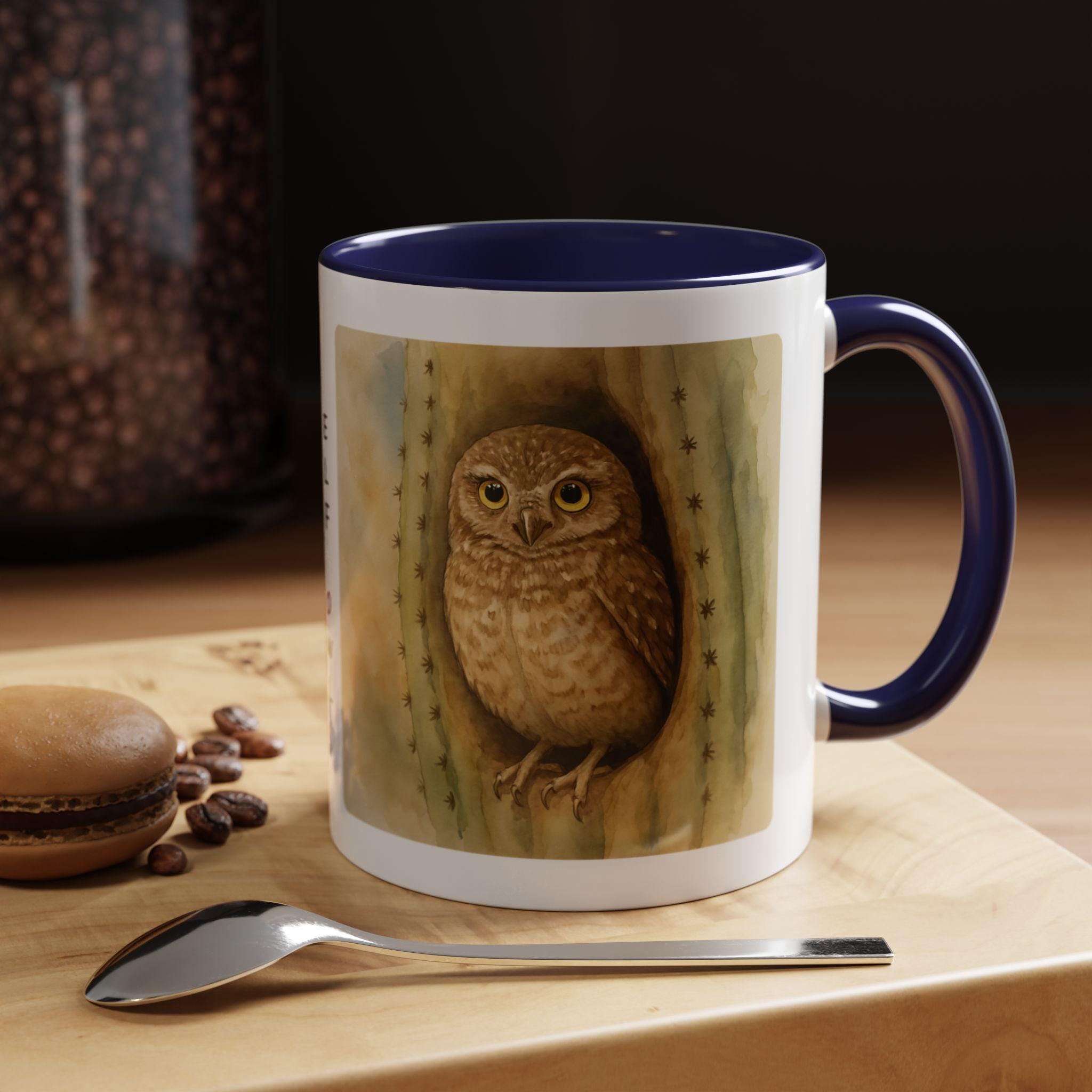 Elf Owl Mug | Watercolor Desert Owl Art | Saguaro Cactus Bird Gift for Nature Lovers | Gift for Bird