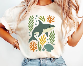Great White Shark Shirt | Ocean Folk Art Design | Bold Marine Life Tee for Shark Lovers | Shark Gift | Ocean Lover | Beach Trip