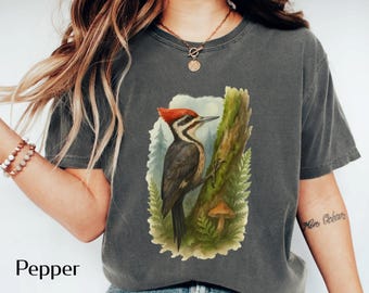 Forest Guardian Pileated Woodpecker Shirt | Watercolor Woodpecker Forest Tee | Mystical Woodland Bird Shirt | Nature Birdwatching T-Shirt