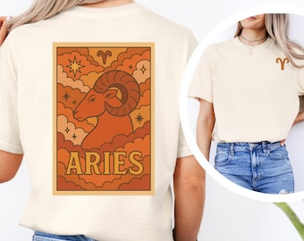 Aries Zodiac Shirt | Retro Astrology Graphic Tee | Comfort Colors Aries Gift for Star Sign Lovers