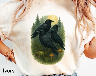 Crow Murder Shirt | Forest Guardian Watercolor Bird Art | Mystical Woodland Crows Nature Shirt | Crow Shirt | Bird Shirt | Gift for Birder