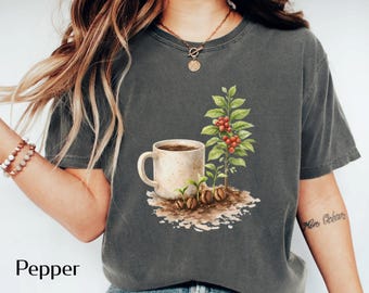 Coffee Plant Shirt | Coffee Grows Here Tee | Botanical Coffee Lover Nature Design