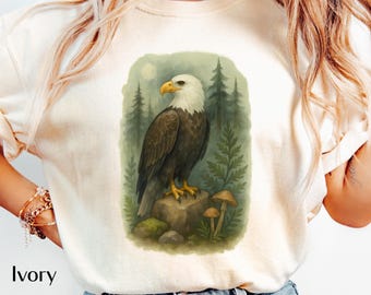 Forest Guardian Bald Eagle Shirt | Watercolor Eagle in Forest Tee | Majestic Woodland Bird T-Shirt | Mystical Nature Eagle Shirt