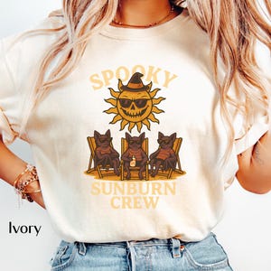Summerween Shirt | Spooky Sunburn Crew Shirt | Halloween Beach Tee | Funny Summerween Shirt for Group Vacays & Witchy Vibes | Beach Shirt