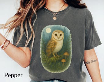 Barn Owl Shirt | Forest Guardian Watercolor Owl Art | Mystical Woodland Nature Shirt for Owl Lovers | Gift for Birder | Bird Shirt