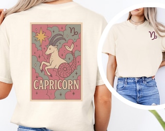 Capricorn Comfort Colors Shirt | Retro Zodiac Tee | Astrology Graphic Tee for Capricorn Season