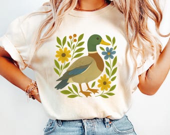 Mallard Duck Shirt | Folk Art Bird Illustration | Nature-Inspired Design for Waterfowl Lovers | Gift for Birder | Duck Lover | Mallard Shirt