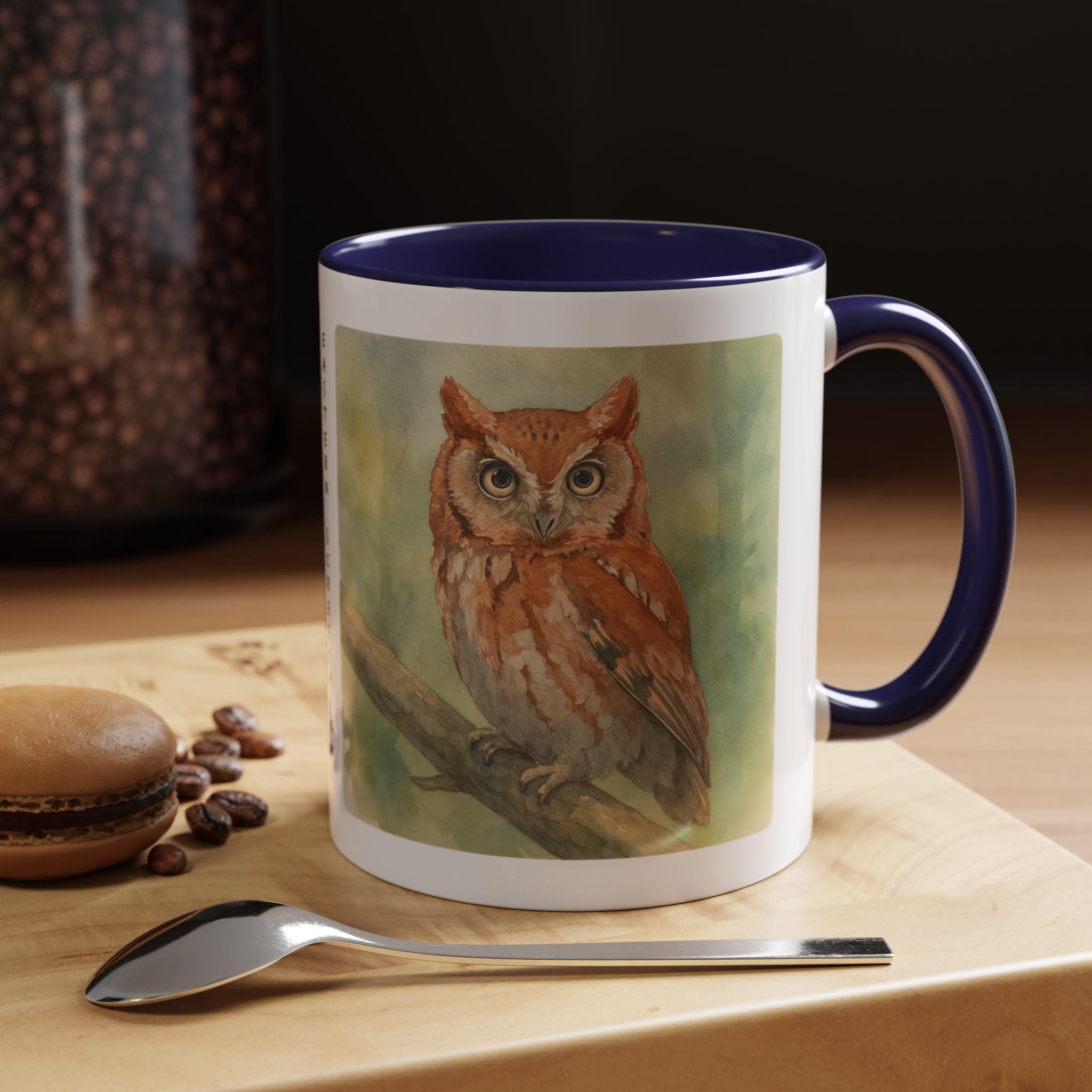 Watercolor Eastern Screech Owl Mug | Elegant Bird Design | Nature-Inspired Drinkware for Bird Lovers