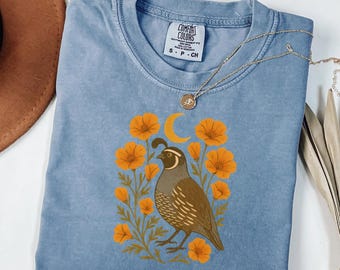 California State Bird T-Shirt | Quail & Poppy Tee | Golden State Nature Shirt